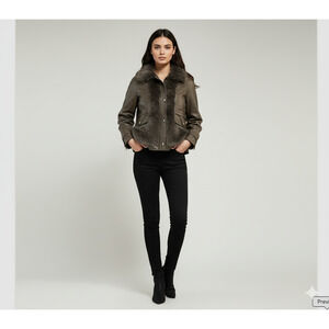 Statement Brown Luxurious Faux Leather & Fur Intricate Stitching quilted Sz-XL